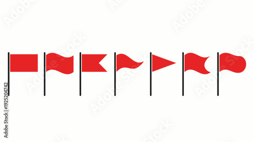 Seven Red Flag Variations Vector Illustration