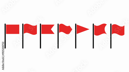 Seven Red Flag Variations Vector Illustration