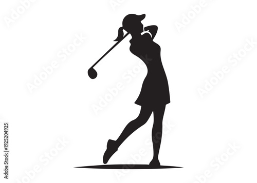 women's golf players logo silhouette vector, golf player golfer swinging silhouette, playing golf swing pose logo silhouette, golf player plying golf logo vector silhouette on white background