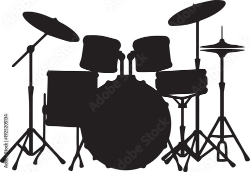 Minimalist Music Equipment Icons and Drum Kit Silhouettes