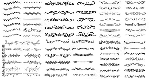 Hand drawn decorative divider elements. Border flourish collection.