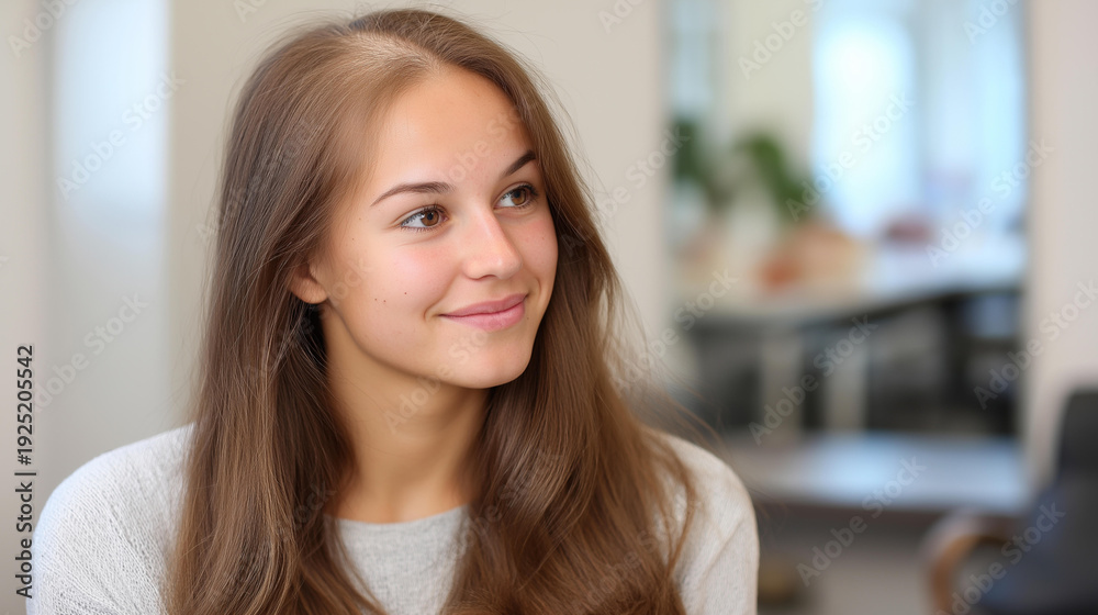 Fototapeta premium Transformation video testimonial capturing emotional toll of hair loss, journey to recovery with powerful before-and-after visuals, alopecia support story, defocused background, wi