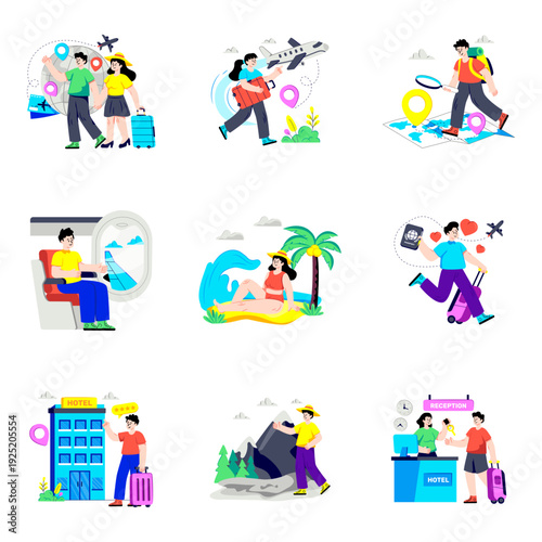 Set of Tourism Flat Illustrations