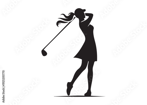 women's golf players logo silhouette vector, golf player golfer swinging silhouette, playing golf swing pose logo silhouette, golf player plying golf logo vector silhouette on white background