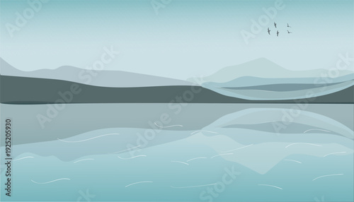 Mountain Lake Minimal Vector Background
