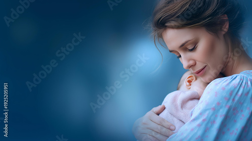 Photorealistic banner depicting emotional journey of mother recovering from postpartum depression, mental health recovery and support representation, maternal wellness display, def