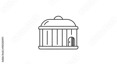 Simple line drawing of a covered wooden beehive with a small entrance