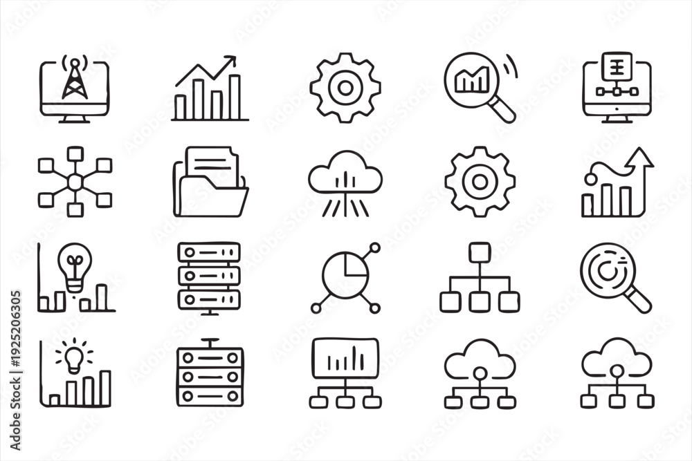Fototapeta premium Editable network and data icons for business intelligence and technology platforms