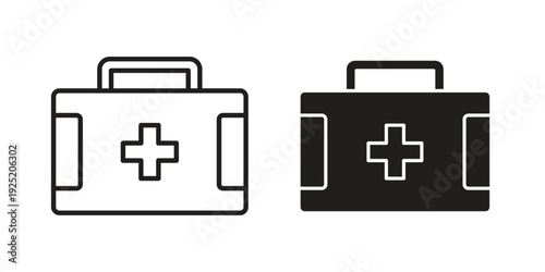 First aid kit icon in a simple, black and white style.