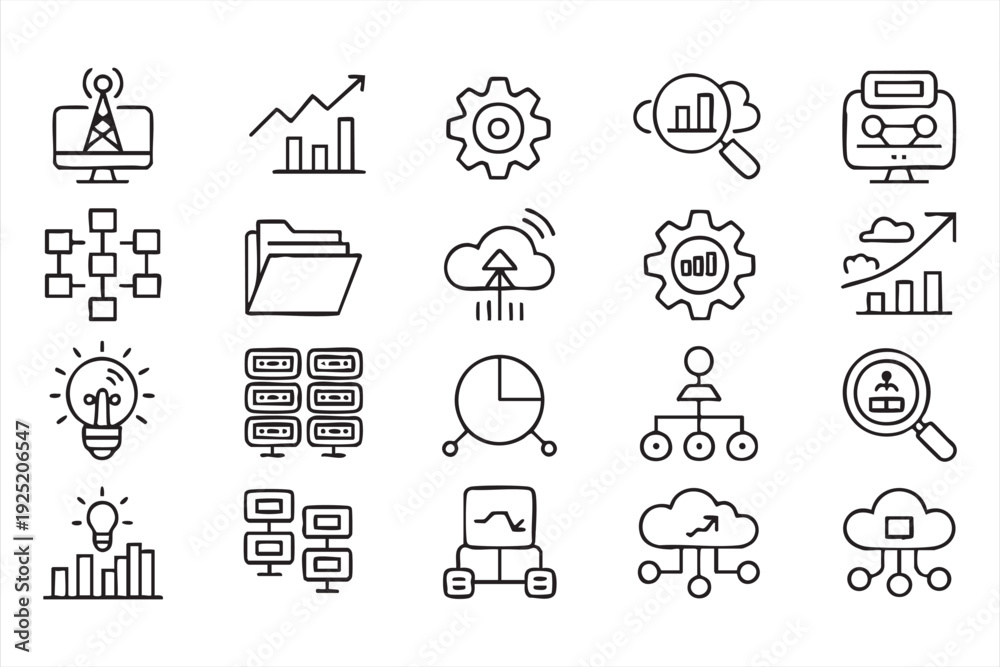 Fototapeta premium Modern analytics outline symbols for enterprise dashboards and cloud platforms