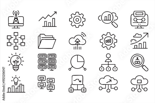 Modern analytics outline symbols for enterprise dashboards and cloud platforms