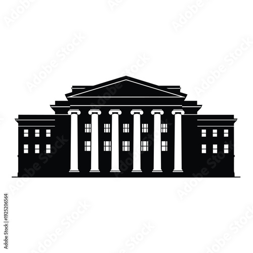 Classic neoclassical building facade with columns and pediment, a symbol of government and education