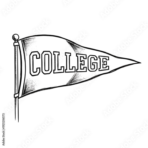 Vintage college pennant flag with the word college in bold varsity letters