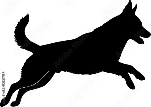Silhouette of a dog in motion, capturing its energetic leap and playful spirit