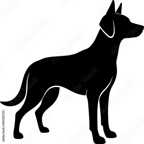 Silhouette of a sleek, attentive dog standing in profile, perfect for design projects
