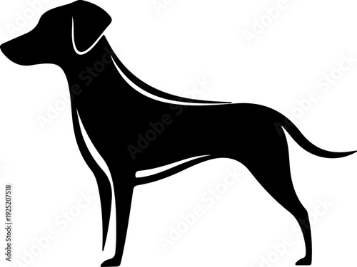 Minimalist black silhouette illustration of a standing dog, capturing the essence of a faithful domestic animal companion