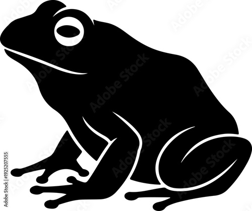 Elegant black silhouette of a common frog, a minimalist graphic representation of an amphibian, ideal for nature-themed designs and educational materials