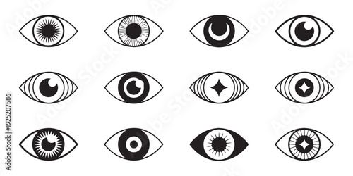 Mystical eye symbols collection vector graphic with moon and star elements