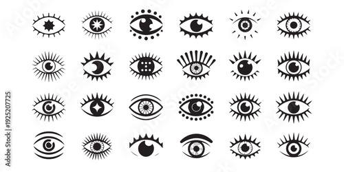 Set of abstract evil eyes various shapes and designs collection of decorative mystic eye symbols