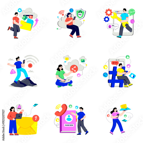Set of Network Flat Illustrations 