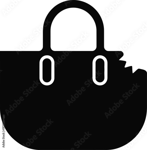 Black Silhouette of a Handbag with a Bite Mark on a White Background purse accessory