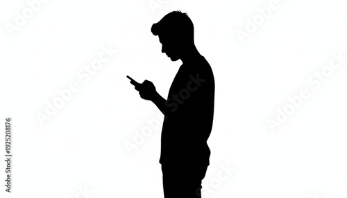 Young Man Standing Phone Side View Silhouette Vector Silhouette Illustration