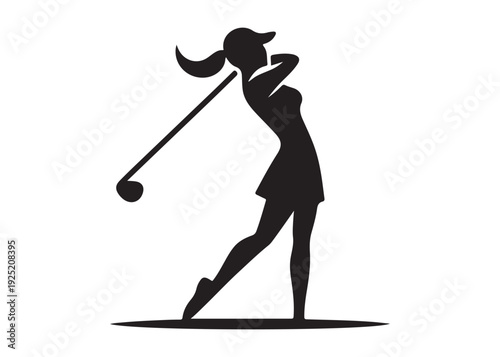 women's golf players logo silhouette vector, golf player golfer swinging silhouette, playing golf swing pose logo silhouette, golf player plying golf logo vector silhouette on white background