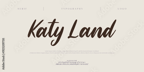 Katy Land, Script alphabet letters font logo. Typography luxury classic lettering serif italic fonts decorative wedding vintage retro logos. vector illustration
