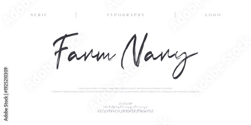 Farm Navy, Classy elegant font, vintage type or luxury premium typeface, vector English royal alphabet. Classic typography in modern or old art deco style, serif letters for modern.