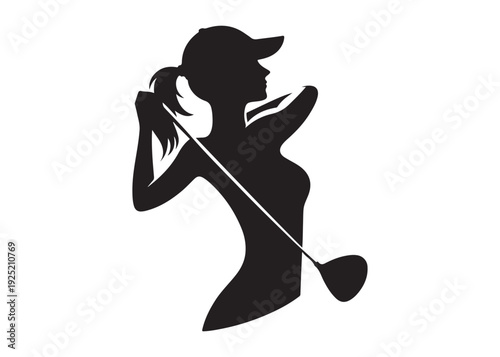 women's golf players logo silhouette vector, golf player golfer swinging silhouette, playing golf swing pose logo silhouette, golf player plying golf logo vector silhouette on white background