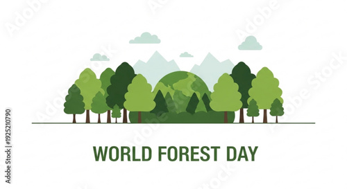World forest day illustration with trees and mountains