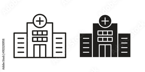 Hospital icon in a simple, black and white style.