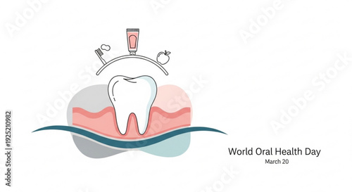 World oral health day illustration with tooth toothbrush toothpaste and dental care elements on white background