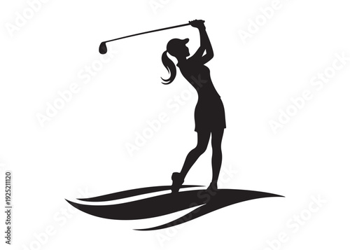 women's golf players logo silhouette vector, golf player golfer swinging silhouette, playing golf swing pose logo silhouette, golf player plying golf logo vector silhouette on white background