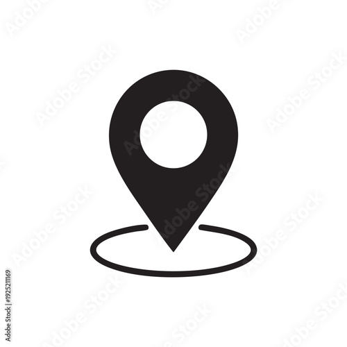 Simple black map pin icon on a plain white background viewed from directly above