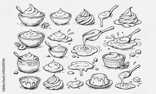 Hand Drawn Creamy Texture Food Elements Sketch Line Art Vector Collection