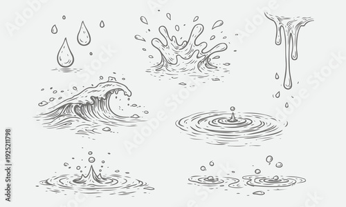 Hand Drawn Liquid Drink Motion Elements Sketch Illustration Vector Collection
