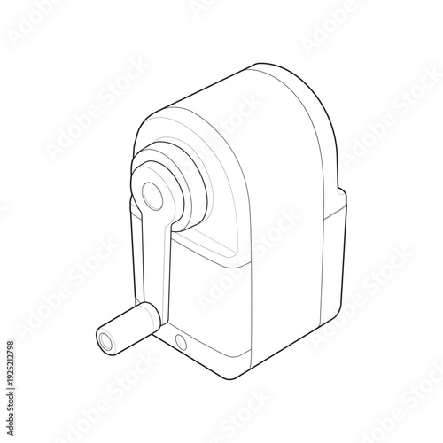 Isometric helical cutter pencil sharpener mechanical schematic drawing.