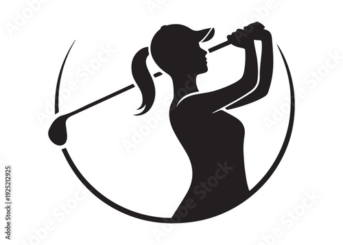 women's golf players logo silhouette vector, golf player golfer swinging silhouette, playing golf swing pose logo silhouette, golf player plying golf logo vector silhouette on white background