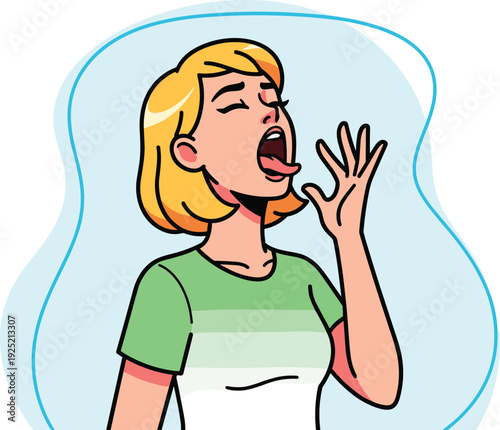 Tired Young Woman Yawning with Open Mouth and Hand Over Face, Morning Exhaustion Cartoon Vector Illustration