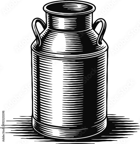 Vintage milk can illustration retro old metal container for dairy milk storage and transport