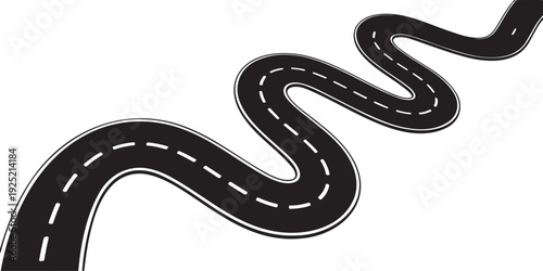Winding Curved Road Top View Isolated Vector Illustration