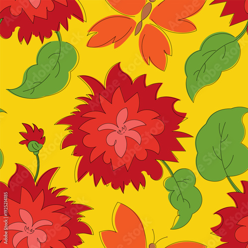 ctor seamless pattern with chrysanthemums and butterfly