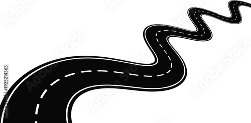 Winding Curved Road Top View Isolated Vector Illustration
