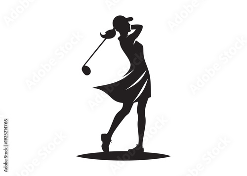 women's golf players logo silhouette vector, golf player golfer swinging silhouette, playing golf swing pose logo silhouette, golf player plying golf logo vector silhouette on white background