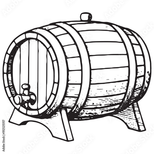 Wooden Wine Barrel Black Line Art Vector Illustration Winery