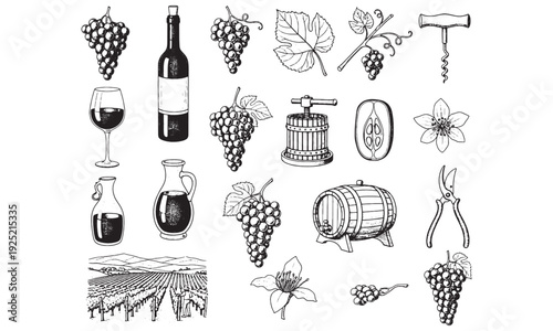 Vintage Wine & Vineyard Icon Set