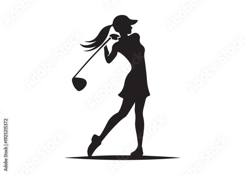 women's golf players logo silhouette vector, golf player golfer swinging silhouette, playing golf swing pose logo silhouette, golf player plying golf logo vector silhouette on white background
