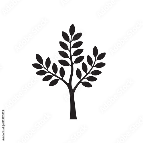 Minimalist Deciduous Sapling Silhouette Vector - Young Tree and Reforestation Growth Icon