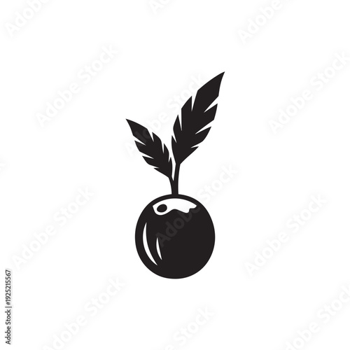 Minimalist Sprouting Seed Silhouette Vector - Germination and New Growth Botanical Icon